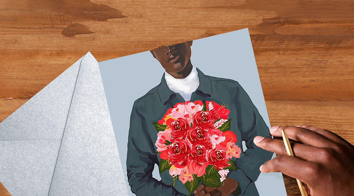 Beautiful Bouquet Greeting Card and Silver Envelope