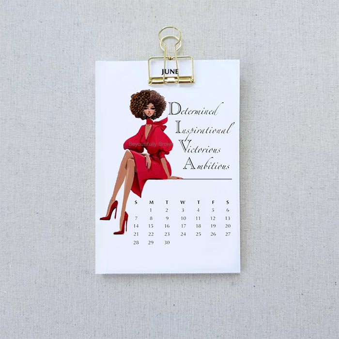 2026 Red Expressions Calendar featuring diva woman in red and inspirational message