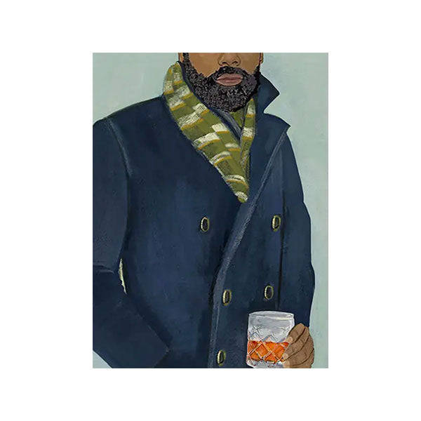 Greeting Card with man holding a cocktail or whiskey to toast to a birthday or celebration