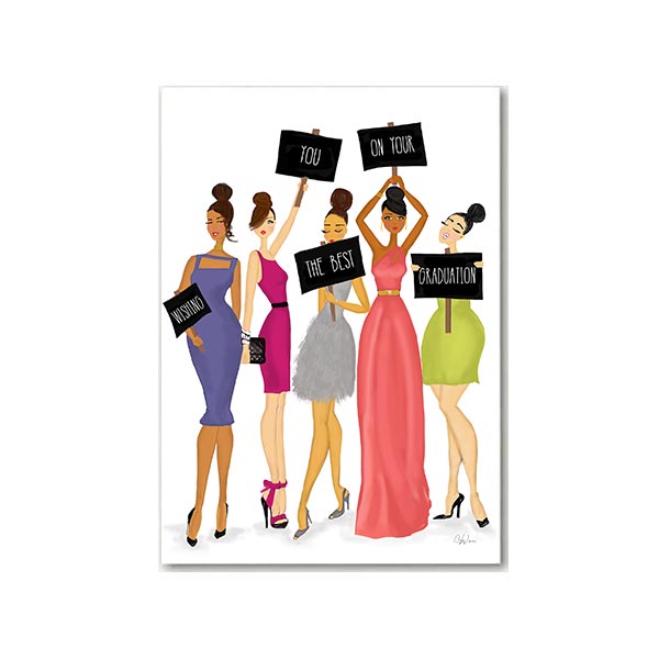 Greeting Card with multicultural and Black women holding graduation signs