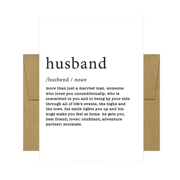 Greeting Card with loving definition of 'husband' with a decorative envelope