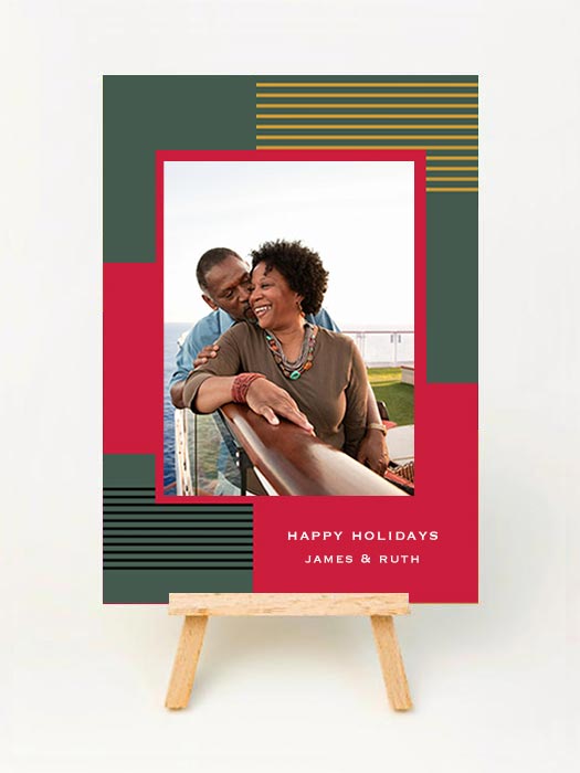 Photo Greeting Cards with Red Blocks and Border