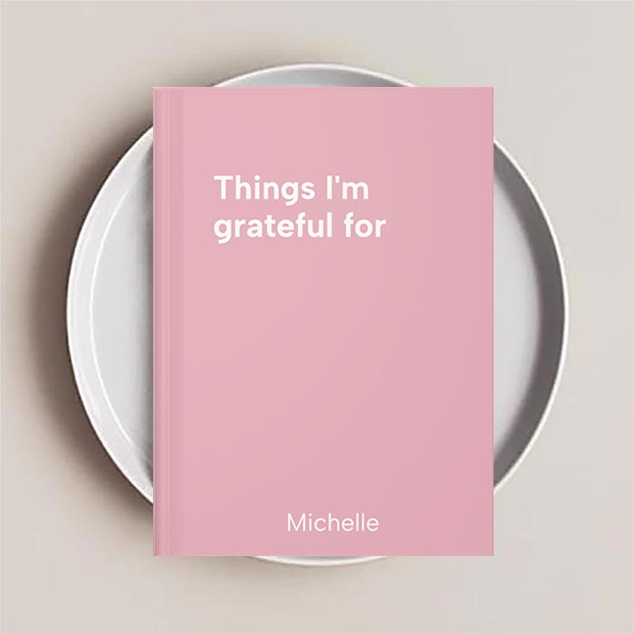 Custom Notebook titled 'Things I'm grateful for' in pink