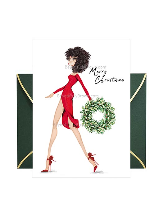Wreath Walk in Red Custom Holiday Cards