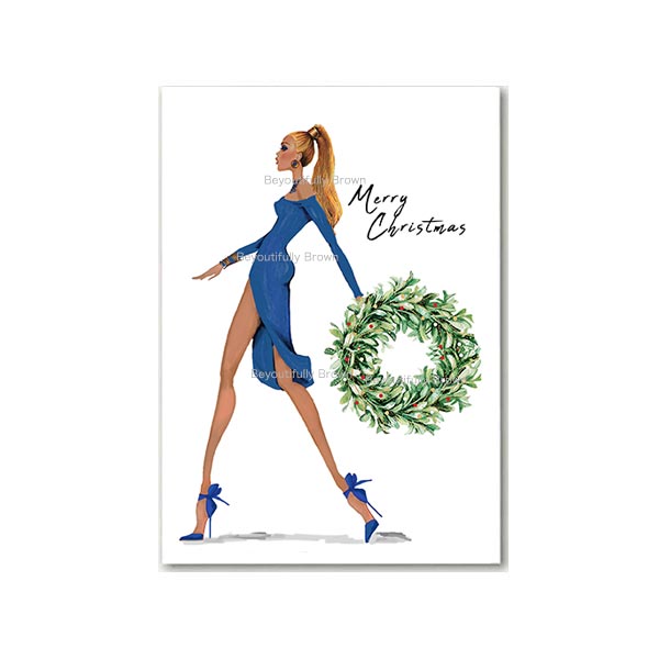 Wreath Walk in Blue Holiday Card Set