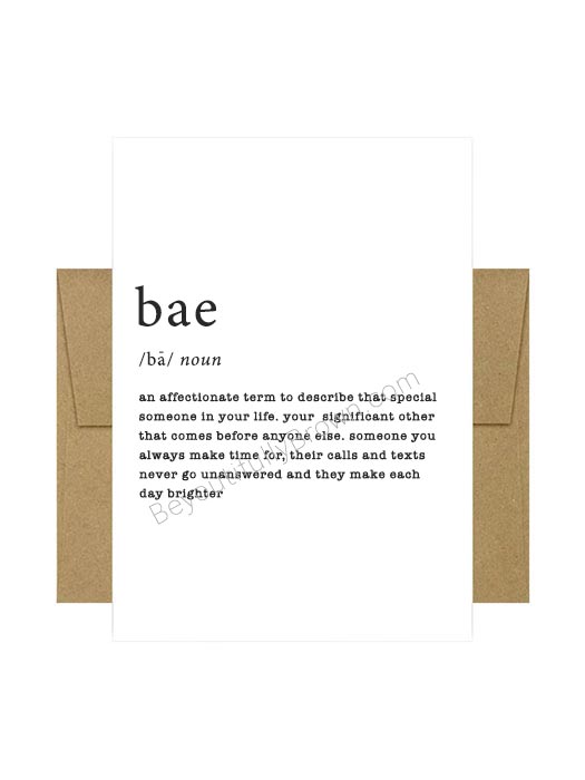 Bae Definition Greeting Card and Envelope | Love, Friendship, Valentine