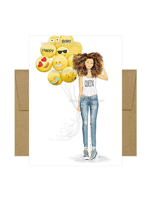 Multicultural, Ethnic, African American Card, Bday Emojis
