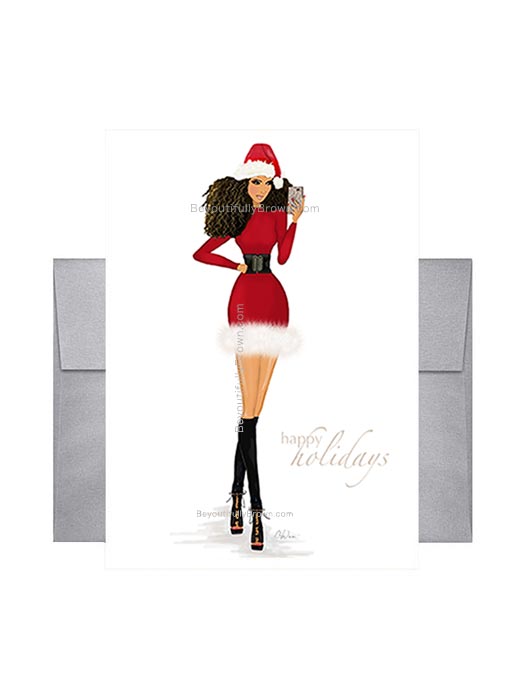 Holiday Selfie Multicultural, African American, Black Christmas Card
