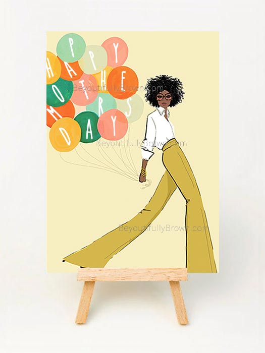 Mother's Day Balloons Card - Multicultural, African American, Black
