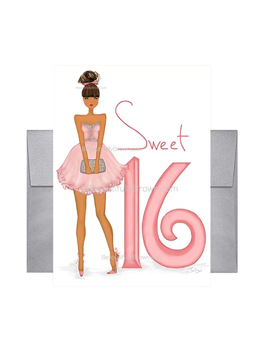 Multicultural, Ethnic, African American Birthday Card Sweet Sixteen 16