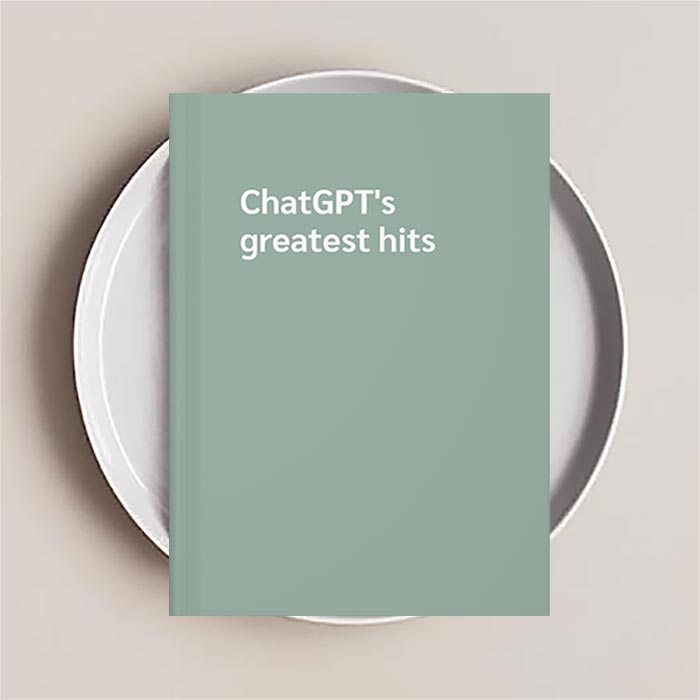 Journal Notebook that reads 'ChatGPT's greatest hits' on the cover