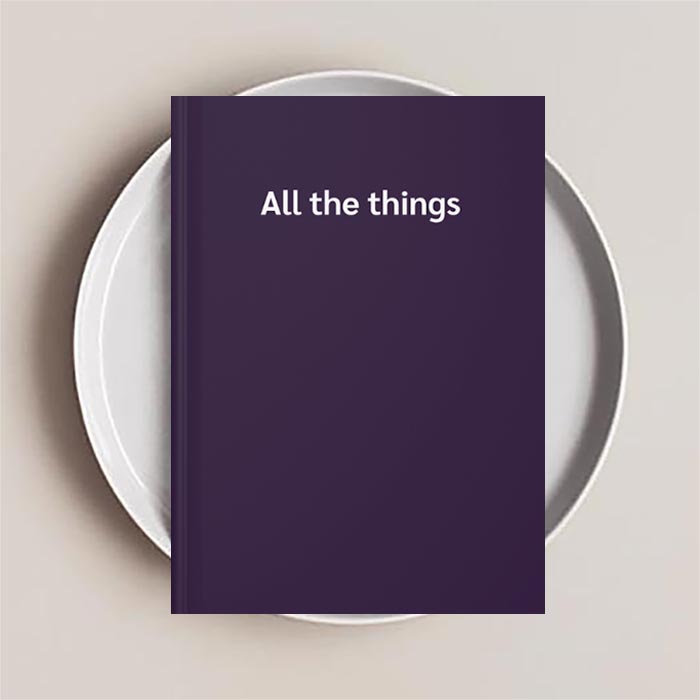 Journal notebook with the text 'All the things' on the cover