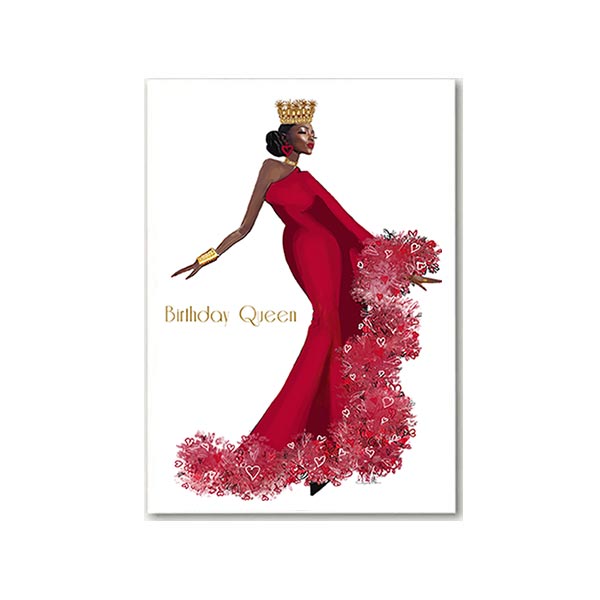 Birthday Queen in Red Greeting Card from Beyoutifully Brown featuring Multicultural and Black Artwork