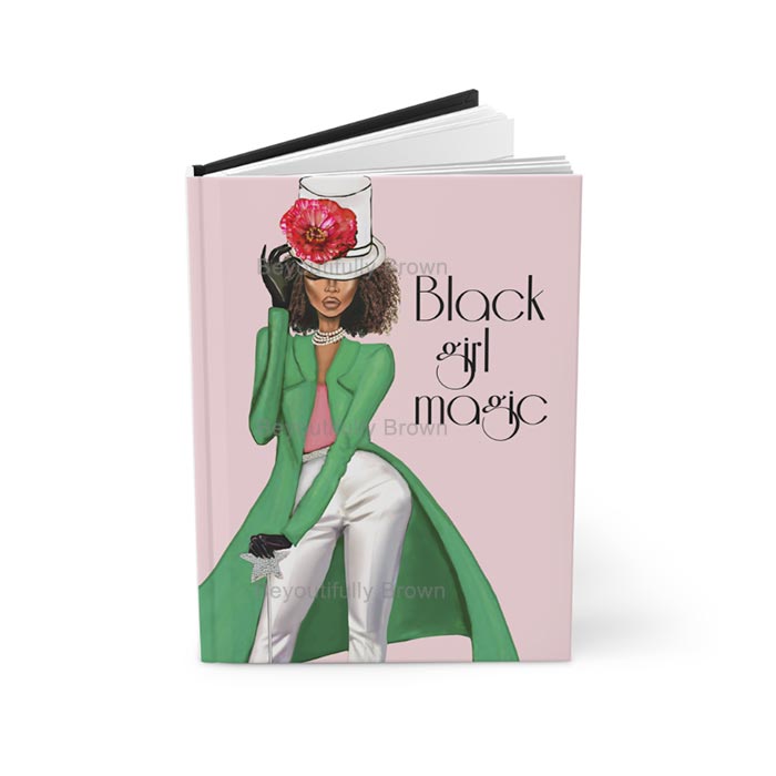 Journal Notebook in Pink and Green with the text 'Black Girl Magic' on the cover