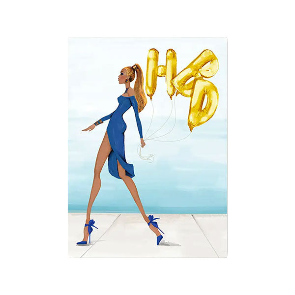 Blue & Gold HBD Balloons Card