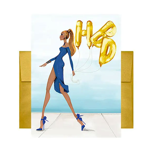 Blue & Gold HBD Balloons Card