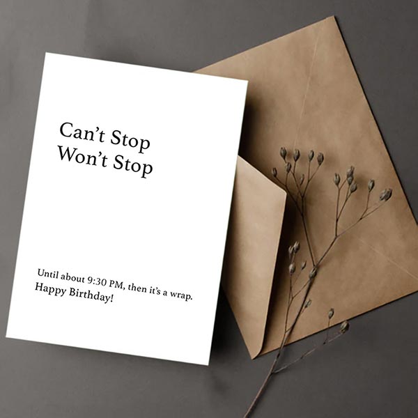 Greeting card with a humorous birthday message with a brown envelope.