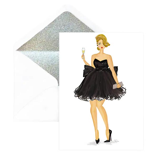 Champagne Toast Greeting Card with Sparkles and a silver glitter lined envelope
