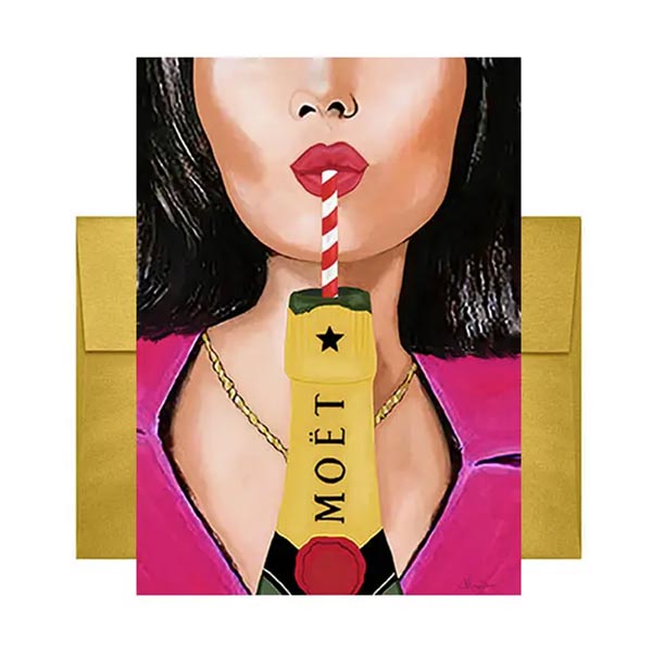 Drink Champagne Greeting Card with gold envelope