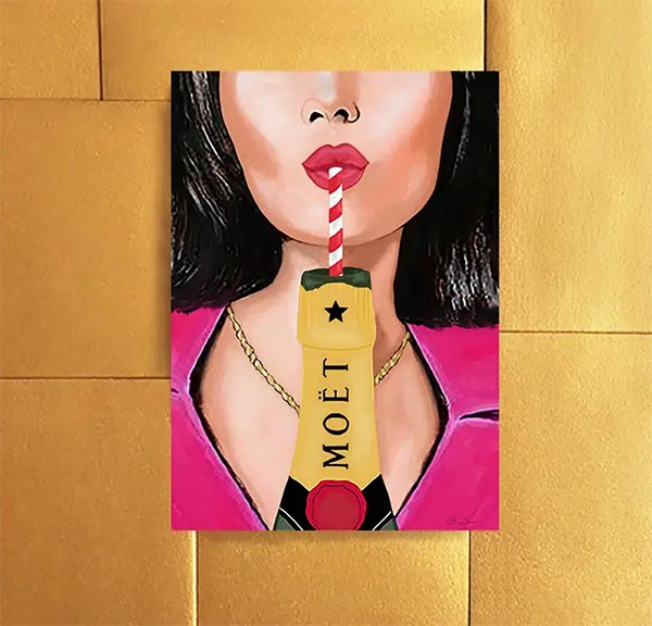 Greeting Card from Beyoutifully Brown showing lady drinking champagne from a bottle with a straw