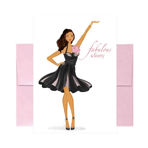Milestone birthday card with a stylish woman and 'fabulous & forty' text on the cover