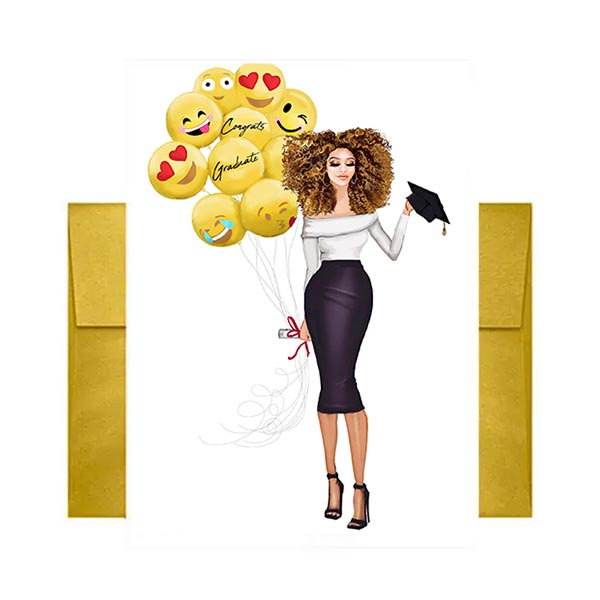 Graduation Emojis Greeting Card from Beyoutifully Brown featuring Multicultural and Black Artwork