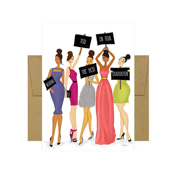 Graduation Greeting Card from Beyoutifully Brown featuring Multicultural ladies holding signs