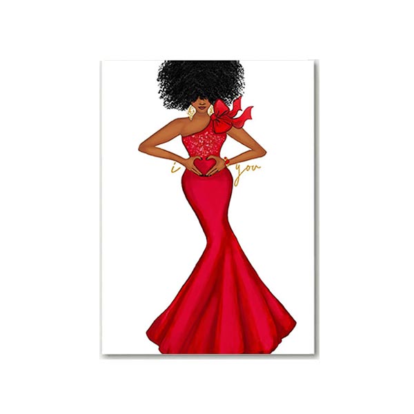 Greeting Card with woman forming a heart with her hands and the text 'I love you'