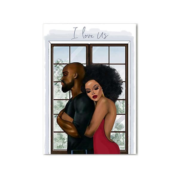 Greeting Card with a couple embracing and the text 'I love us'