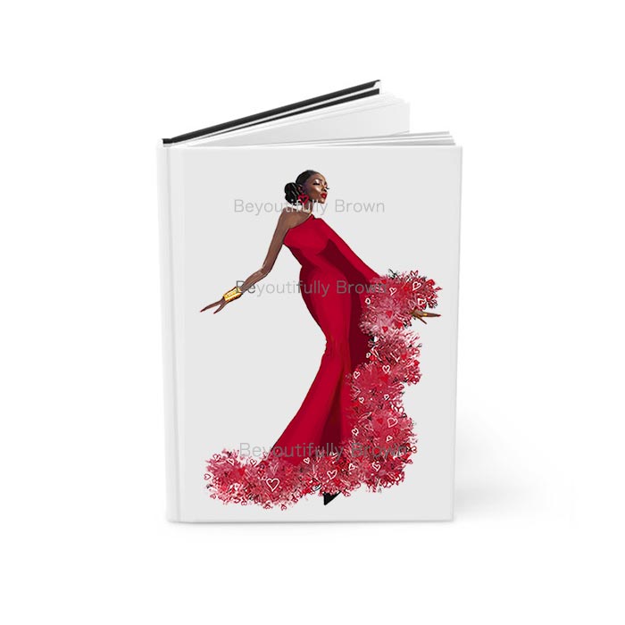 Journal Notebook with a design of a woman in a red dress with hearts