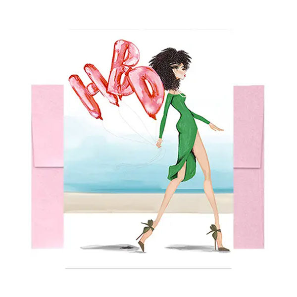 Pink and Green HBD Balloons Birthday Greeting Card