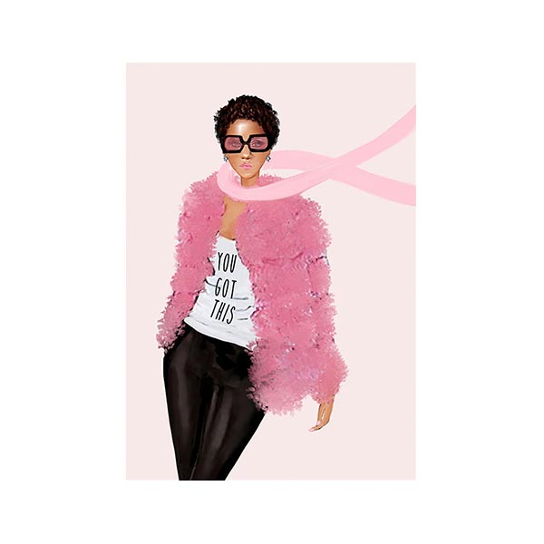 Breast Cancer Greeting Card featuring pink ribbon and the words 'you got this' on the cover