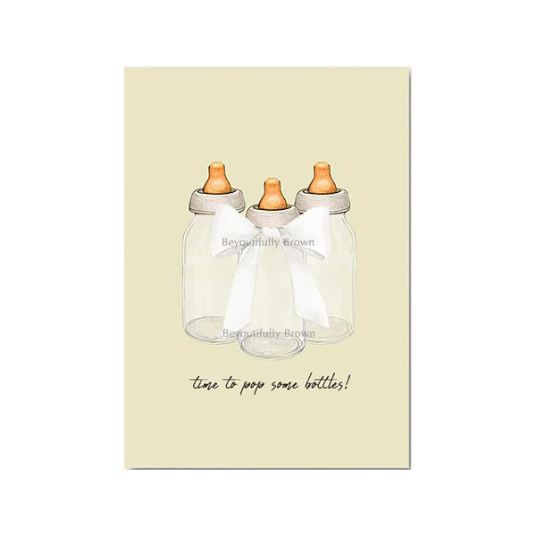 Pop Some Bottles Greeting Card from Beyoutifully Brown featuring baby bottles illustration