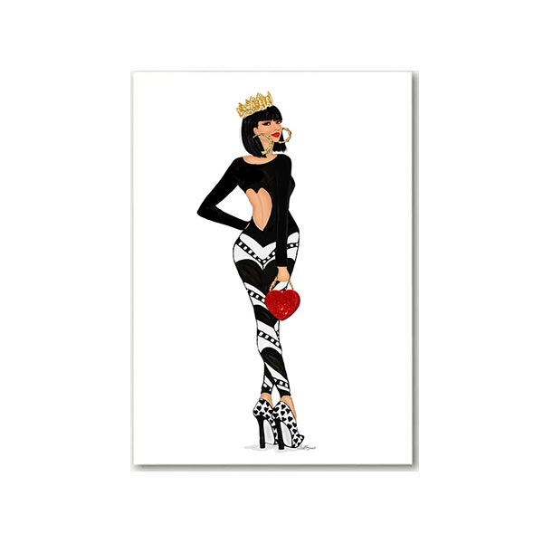 Greeting card featuring a queen of hearts illustration