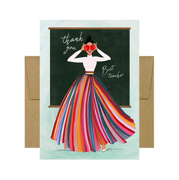 Teacher With Apples Thank You Greeting Card from Beyoutifully Brown