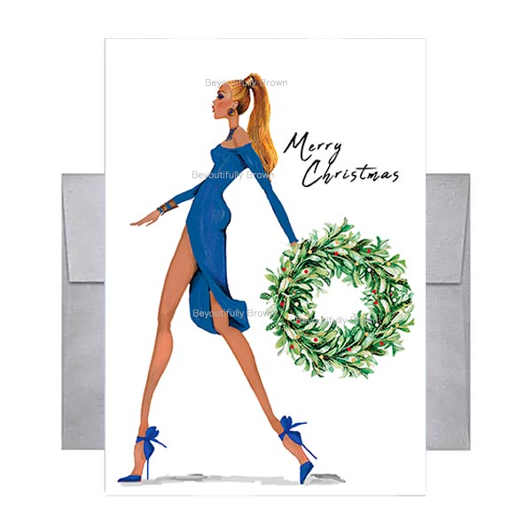 Wreath Walk in Blue Holiday Card Set