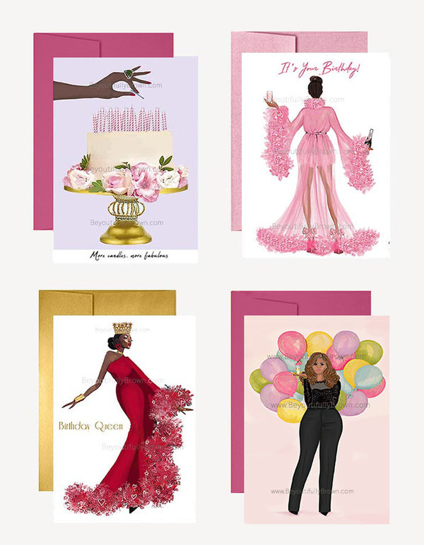Multicultural, African American Birthday Greeting Card Assortment Set