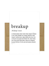 Breakup Definition Greeting Card and Envelope - Love, Friendship, Valentine, Divorce