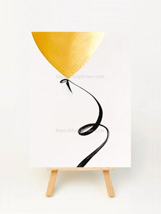 Gold Balloon Greeting Card and Gold Envelope with Mudcloth