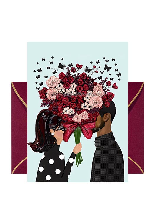 Multicultural, African American Heart Bouquet Valentine's Day Greeting Card